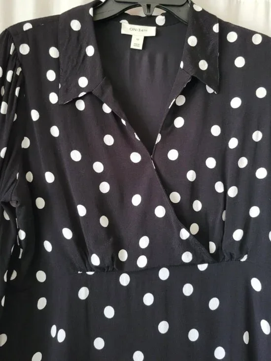 On 34th Dress B/W Polka Dots Sz 12 wrap front whimsigoth Romantic Gothic Indie - Picture 8 of 16